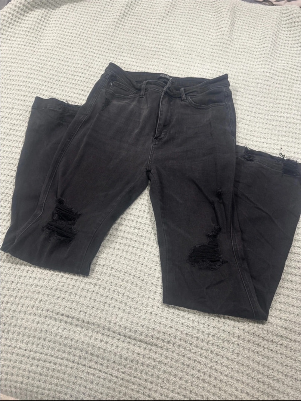 Judy Blue Black Distressed Flare Jeans 15/32 Stretch Denim